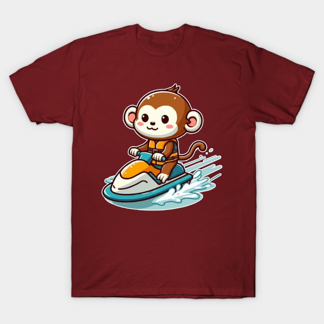 cute monkey Jetskiing T-Shirt by fikriamrullah